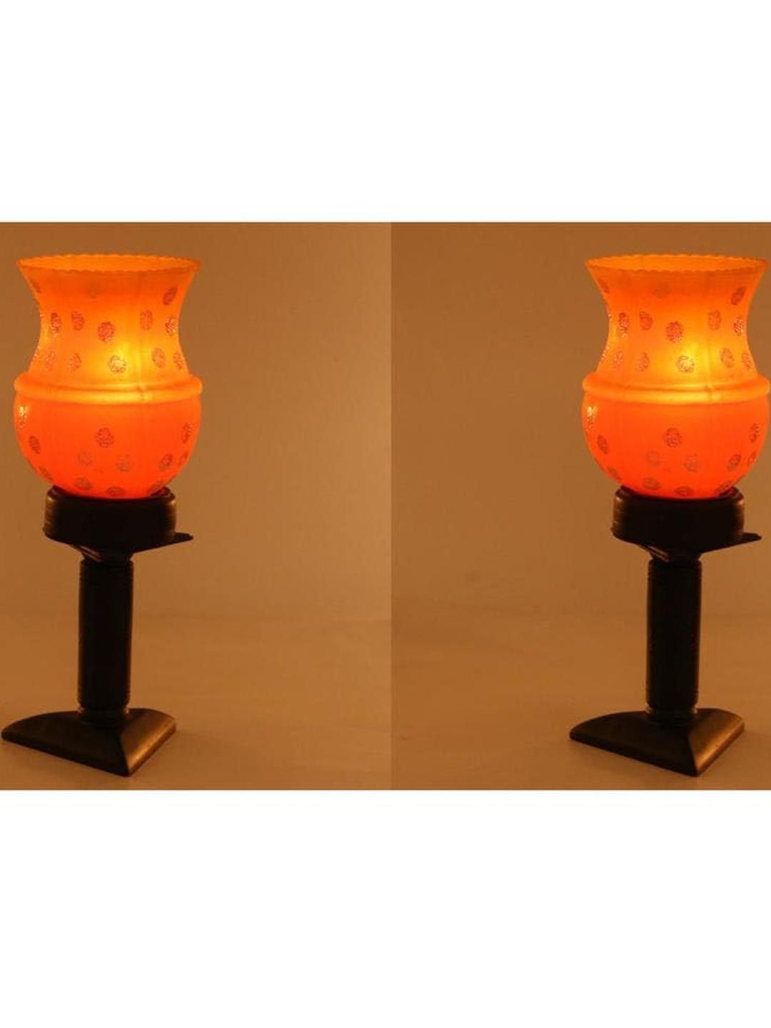 SOMIL Pack Of 2 Orange Printed Glass Cylindrical Shaped Table Lamp-picture-26