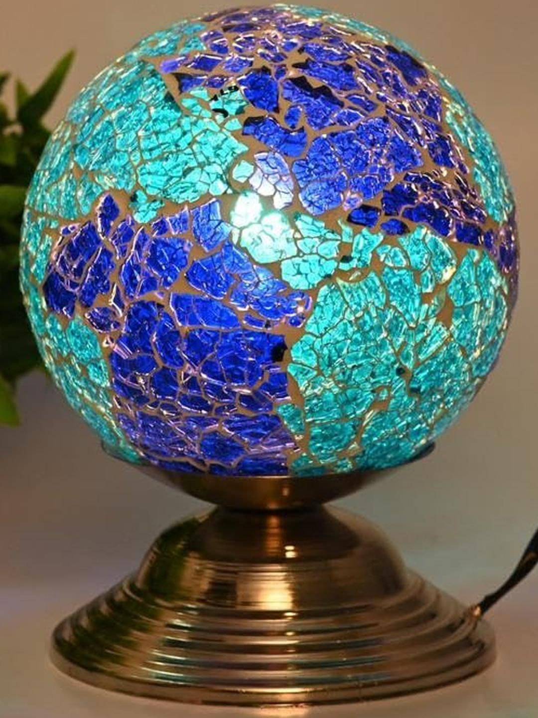 SOMIL Blue Printed Glass Cylindrical Shaped Table Lamp-picture-12