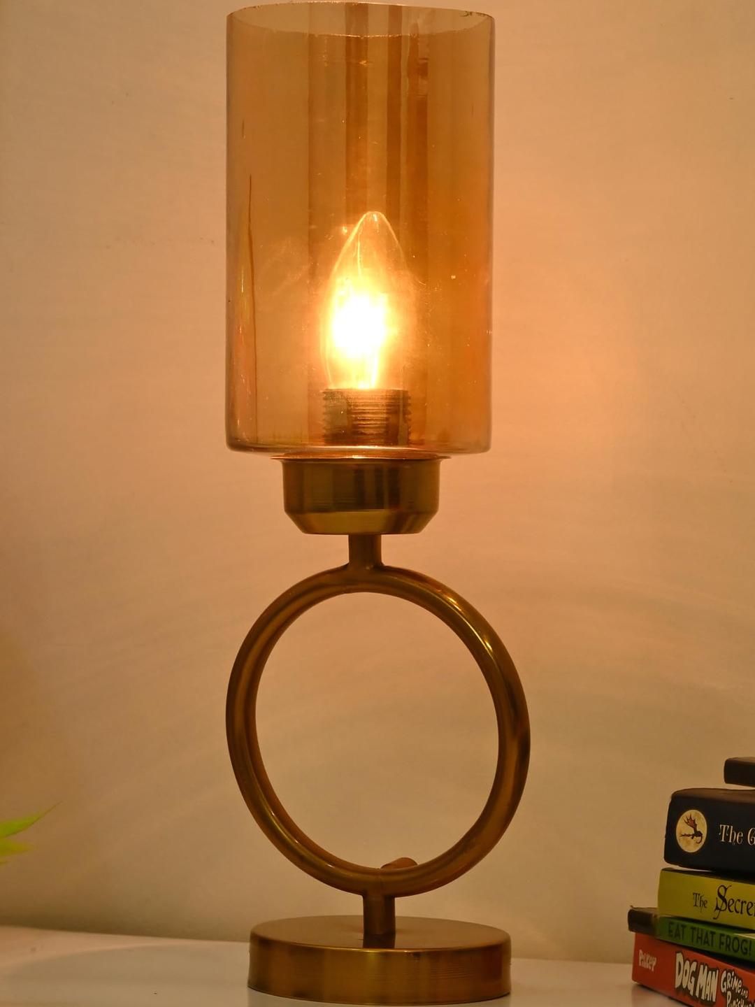 SOMIL Gold-Toned Printed Glass Cylindrical Shaped Table Lamp-image-17