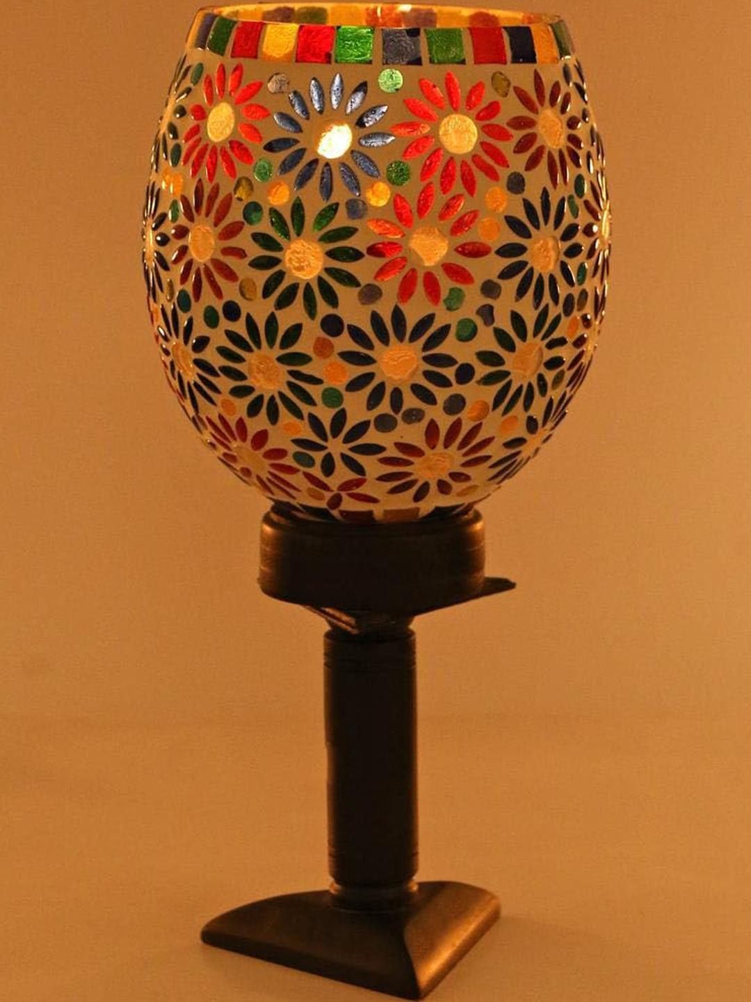 SOMIL Multicoloured Printed Glass Cylindrical Shaped Table Lamp-picture-14