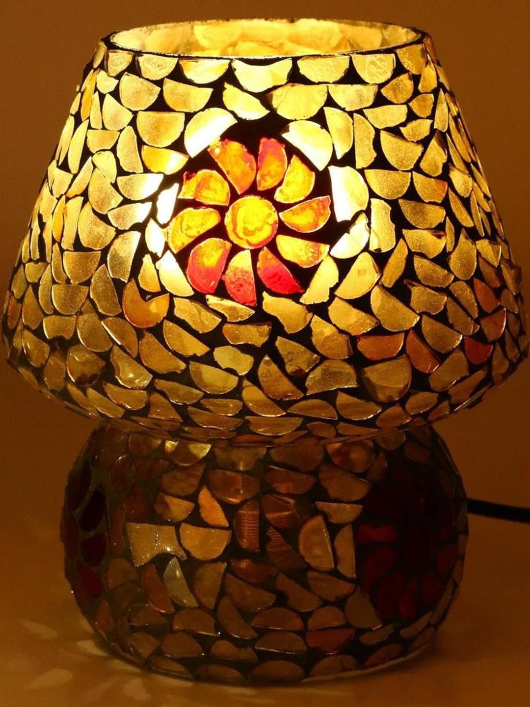 SOMIL Multicoloured Printed Glass Abstract Shaped Table Lamp-picture-17