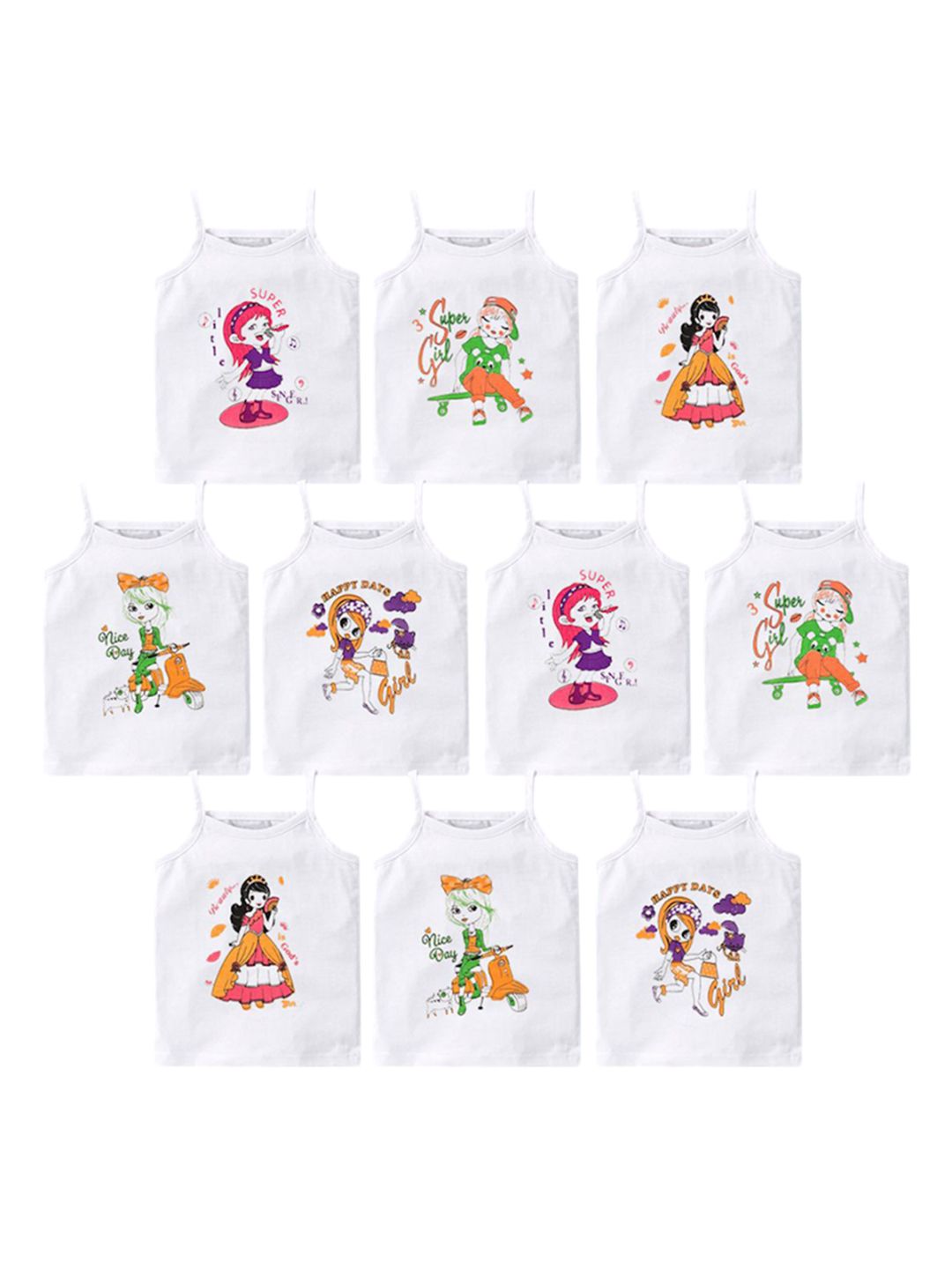 HAP Girl Pack Of 10 Printed Cotton Camisoles-image-25