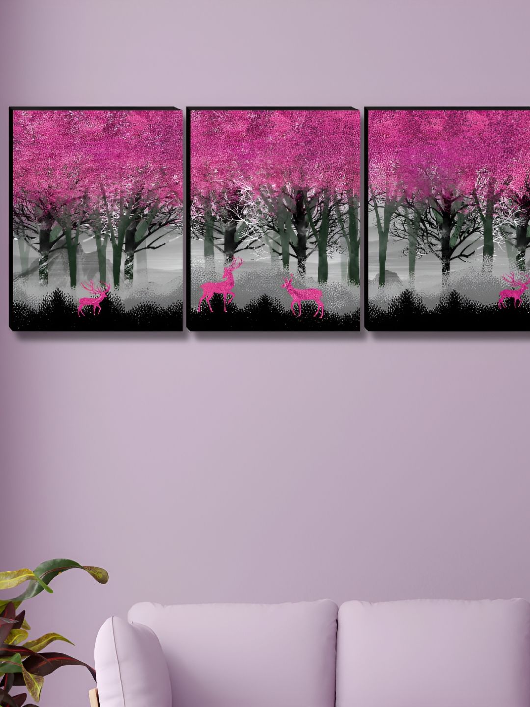 Livin'luxe Pink & Grey 3 Pieces Forest Printed Wall Arts-picture-39