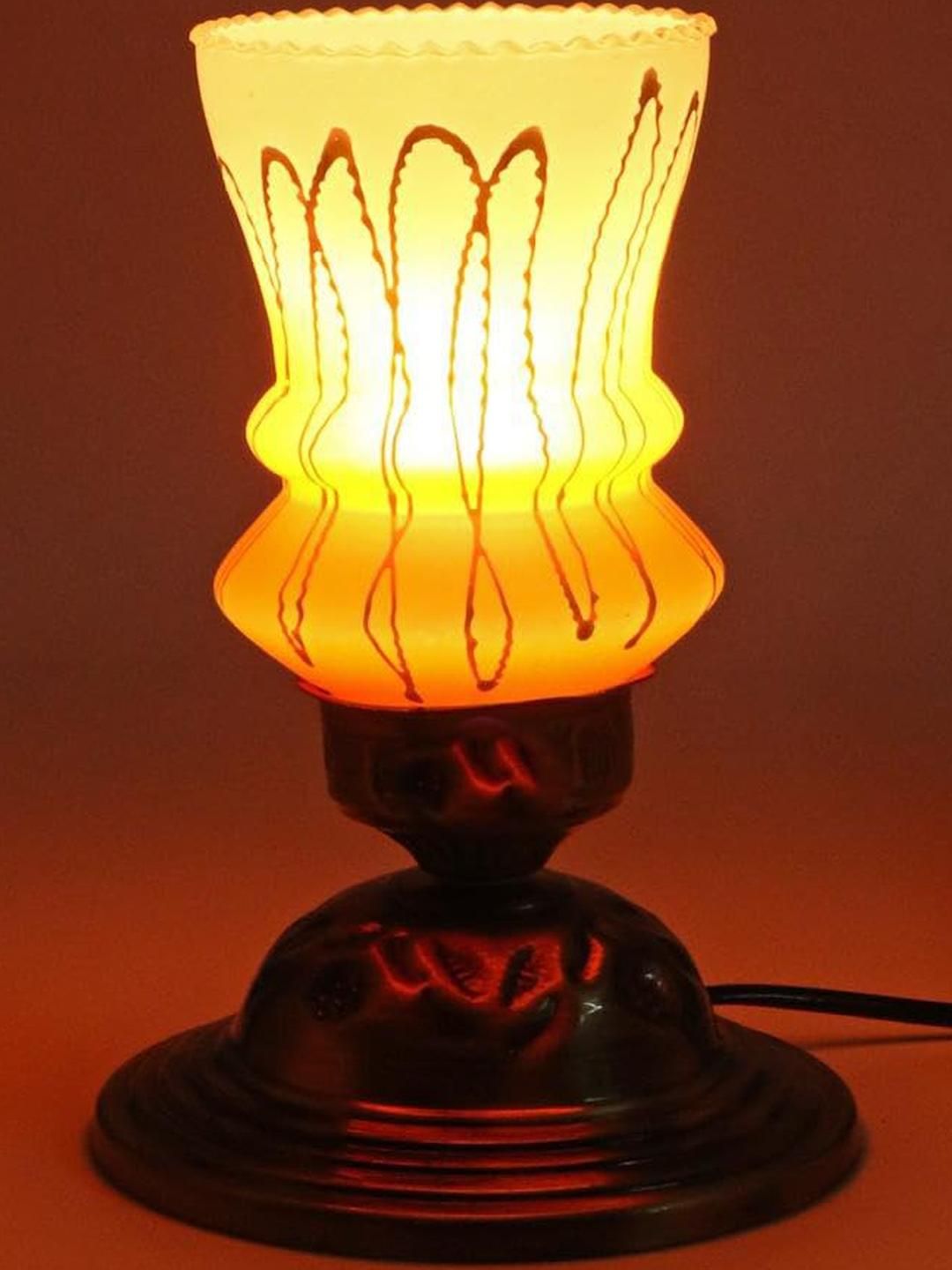 SOMIL White & Orange Printed Glass Cylindrical Shaped Table Lamp-picture-21