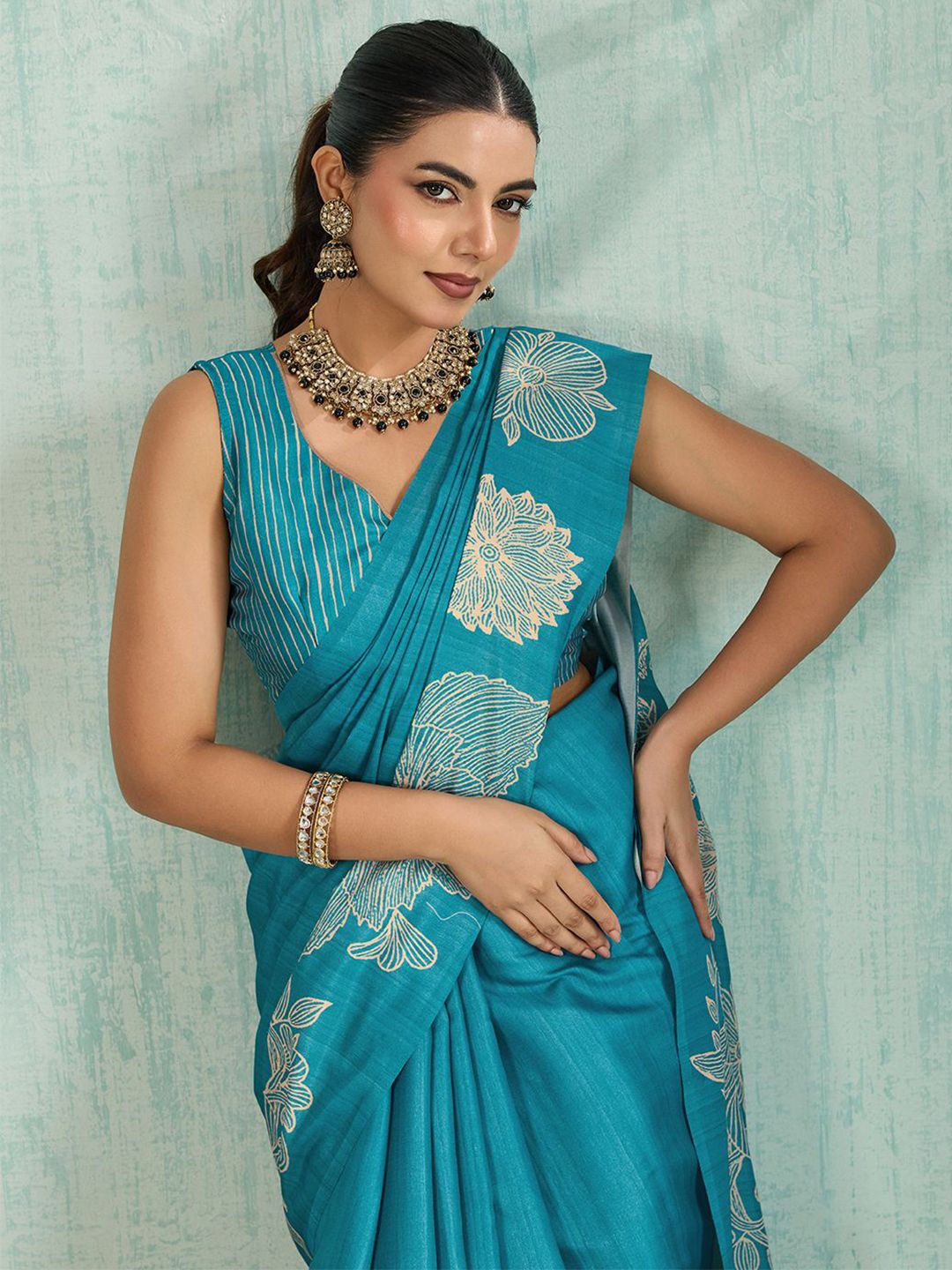 PBS PRINTS Woven Design Floral Printed Tussar Saree-picture-39