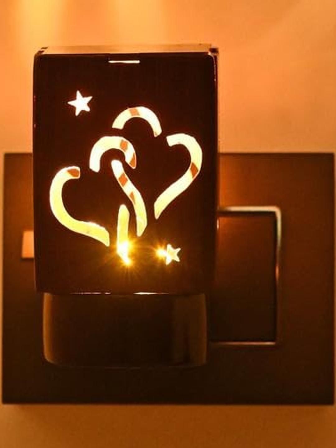 SOMIL Brown & Yellow Printed Rectangle Shaped Wooden Wall Lamp-picture-27