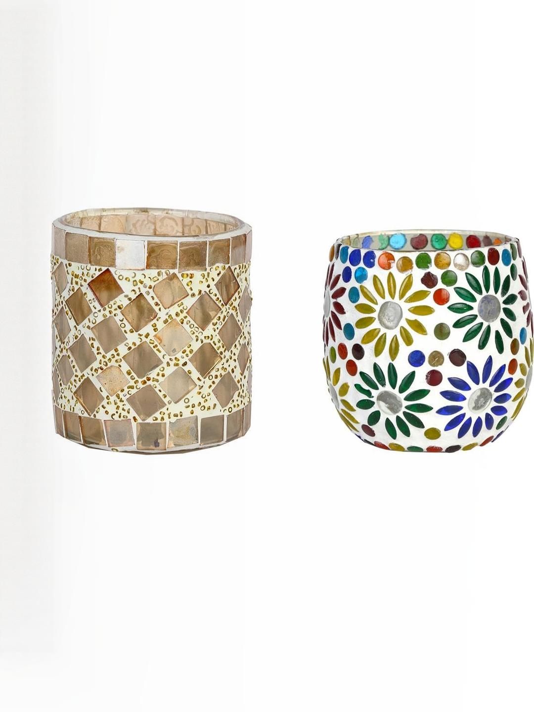 Somil Vibrant Multicolor Glass Candle Holder Add A Touch Of Magic To Diwali, Parties & Candlelight Dinners, Size-7 X 7 X 7 Cm , 8.5 X 8.5 X 9 Cm Pack OF 2-image-7