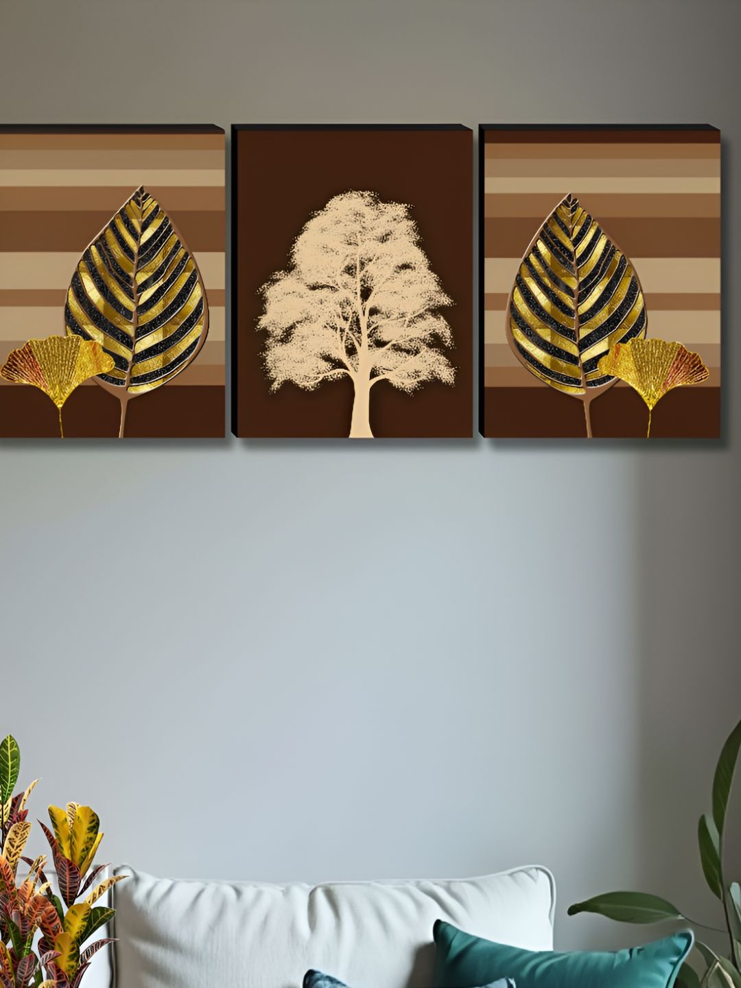 Livin'luxe Brown & Gold-Toned 3 Pieces Leaf & Tree Wall Arts-picture-34