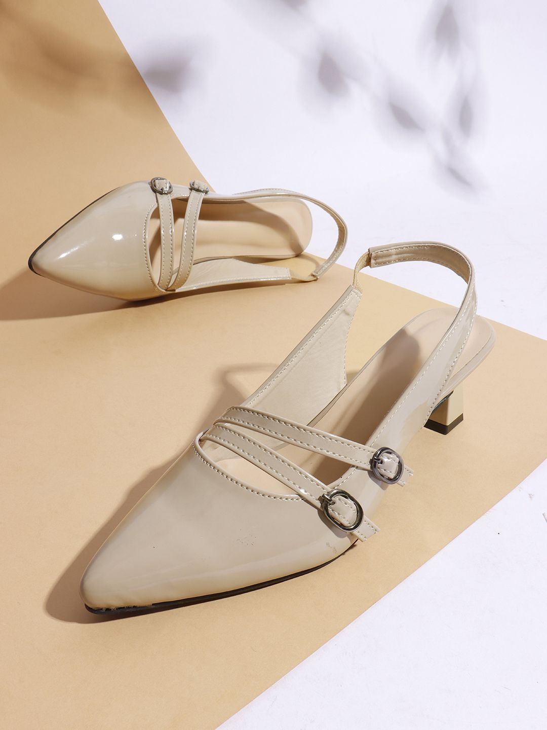 Try Me Women Pointed Toe Block Heels Mules With Buckles-image-9