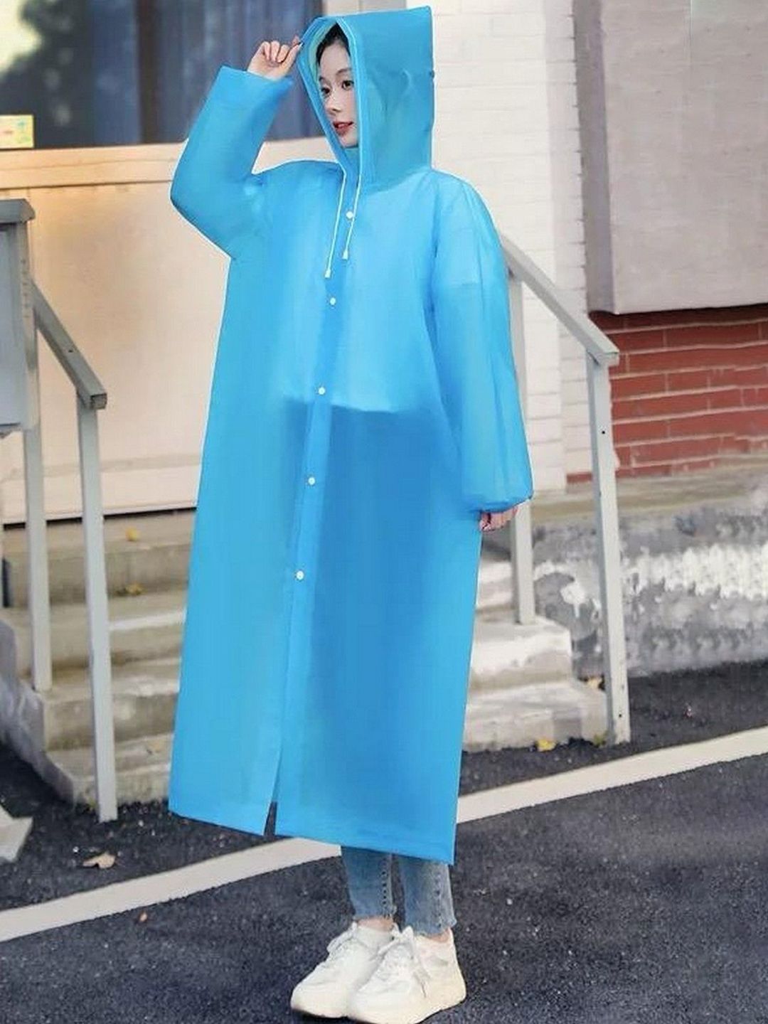 Infispace Hooded Breathable Waterproof Long Rain Jacket-picture-35