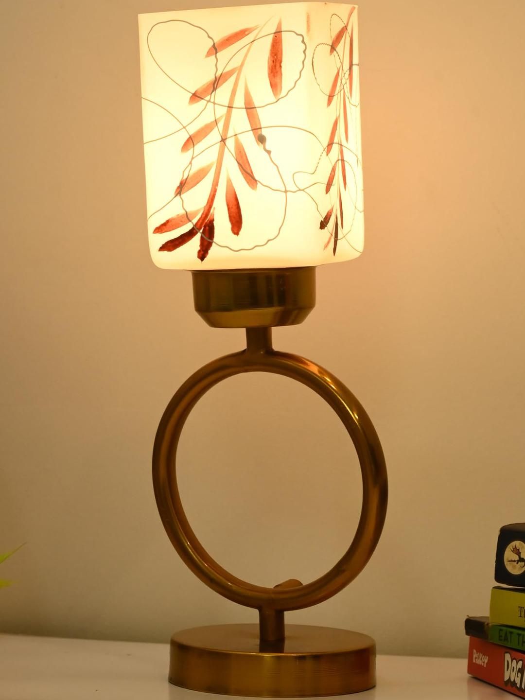 SOMIL Brown Printed Glass Cylindrical Shaped Table Lamp-picture-33