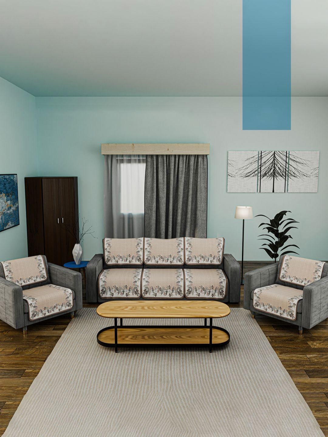 RUBOXA Cream-Coloured & Black Printed Cotton Sofa Cover-picture-19