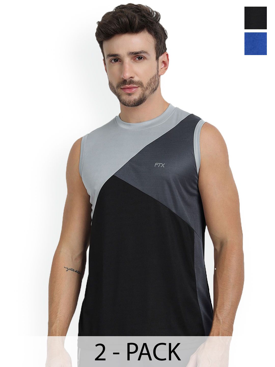 FTX Pack Of 2 Colourblocked Round Neck Gym Vests 709-9_709-12-S-picture-56