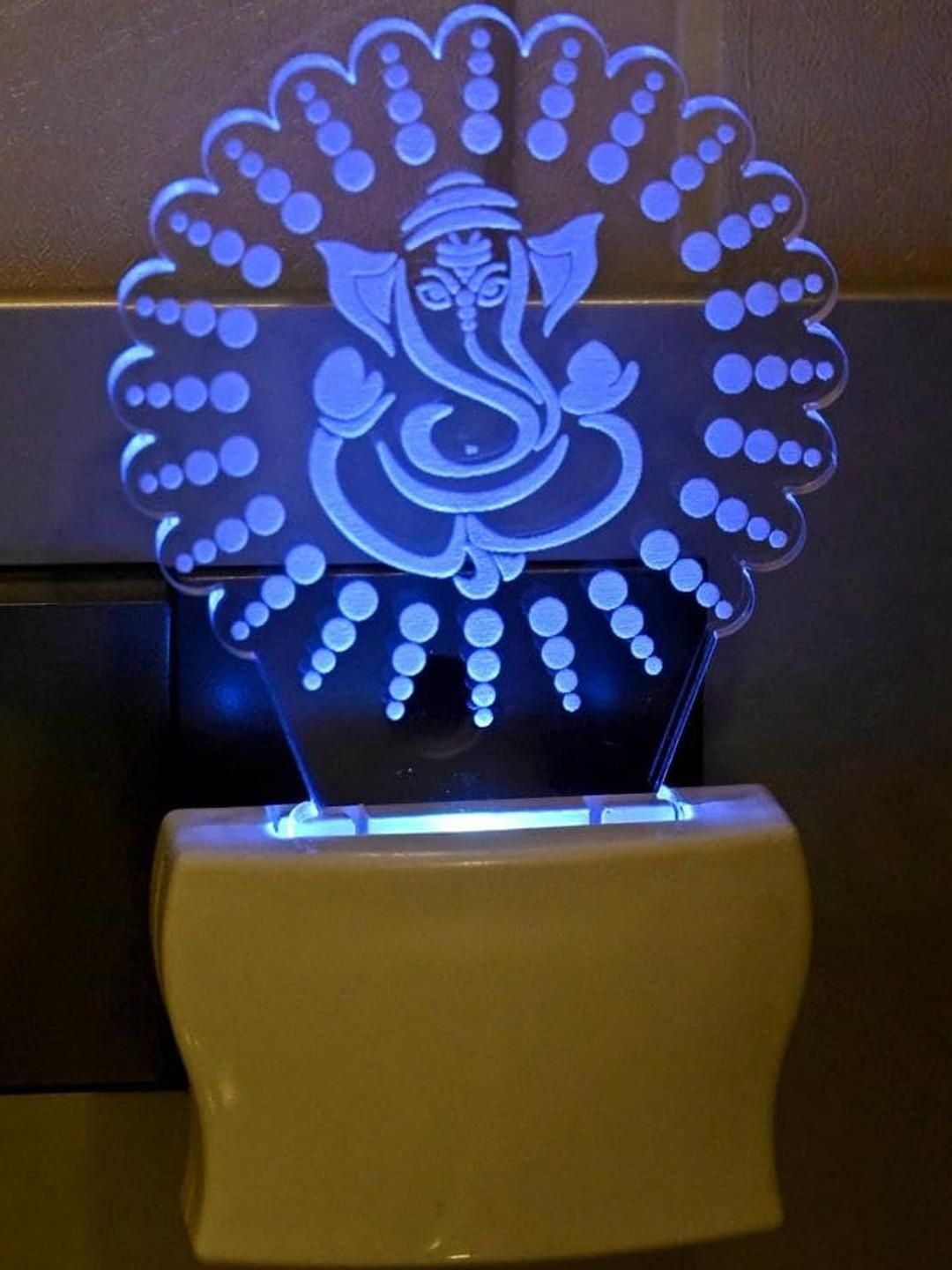 SOMIL Green & Blue Acrylic Lord Ganesh Printed Glass With LED Night Lamp-image-43