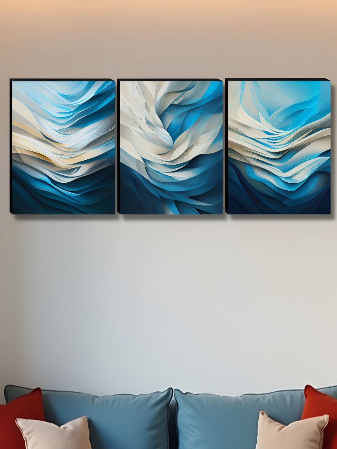 Livin'luxe Blue & White 3 Pieces Ocean Wave Abstract Canvas Wall Arts-picture-18