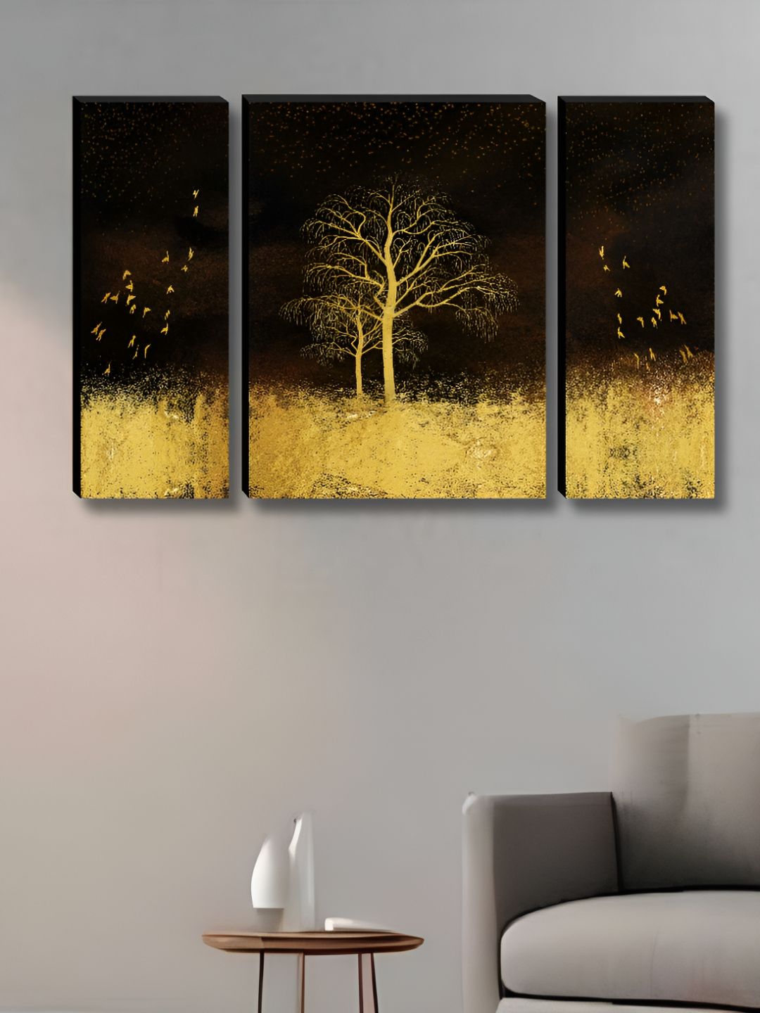 Livin'luxe Black & Gold-Toned 3 Pieces Tree & Birds Printed Wall Arts-picture-16