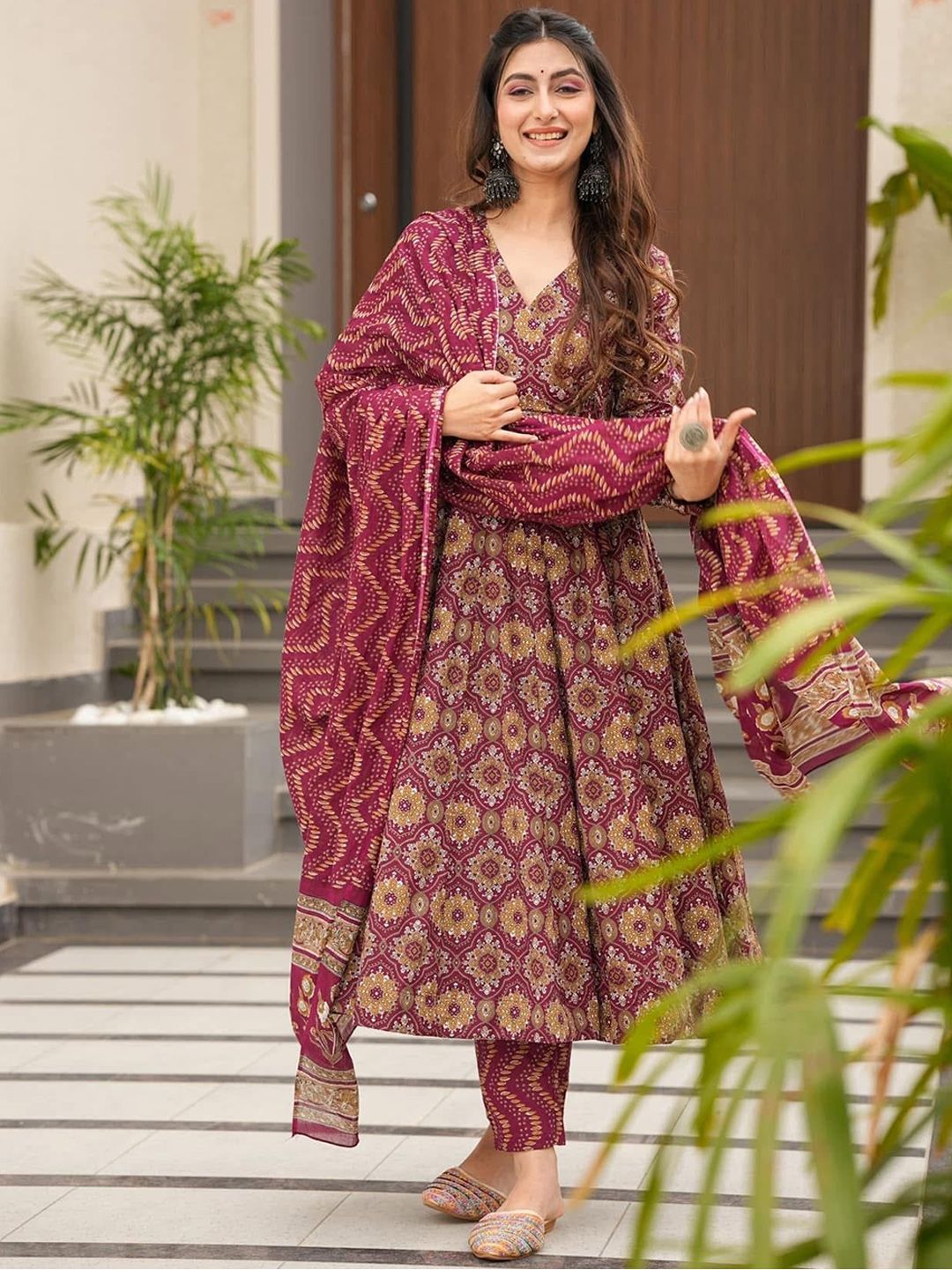Moda Rapido Women Ethnic Motifs Printed Angrakha Kurta with Dhoti Pants & Dupatta