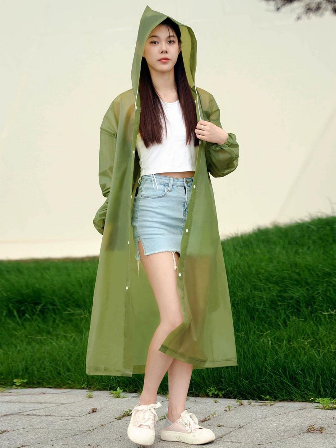 Infispace Hooded Breathable Waterproof Long Rain Jacket-picture-43
