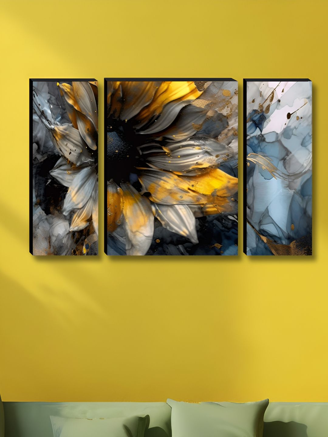 Livin'luxe Black & Gold-Toned 3 Pieces Luxury Flower Theme Wall Arts-picture-17
