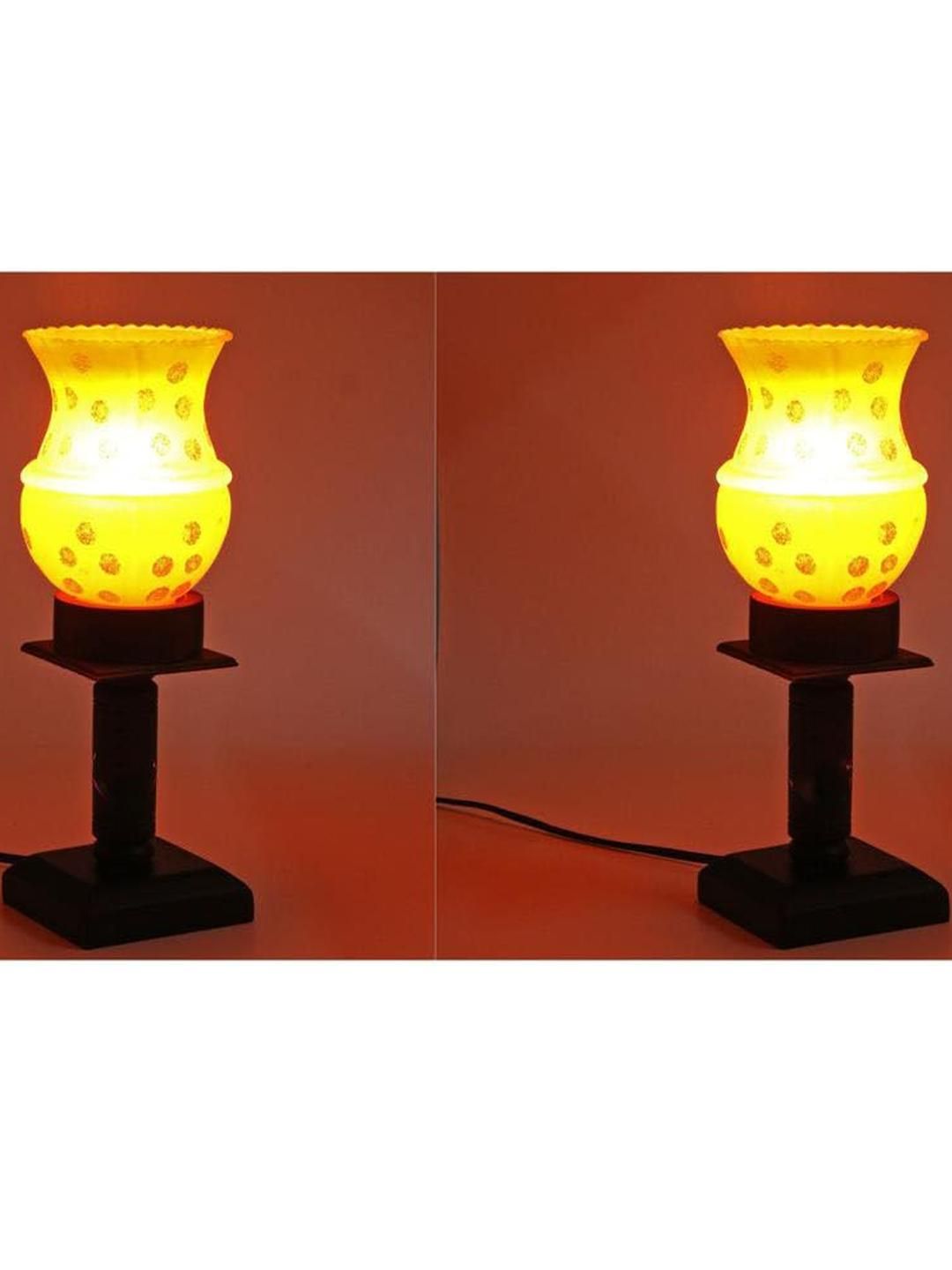 SOMIL Pack of 2 Orange Printed Glass Cylindrical Shaped Table Lamp-picture-25