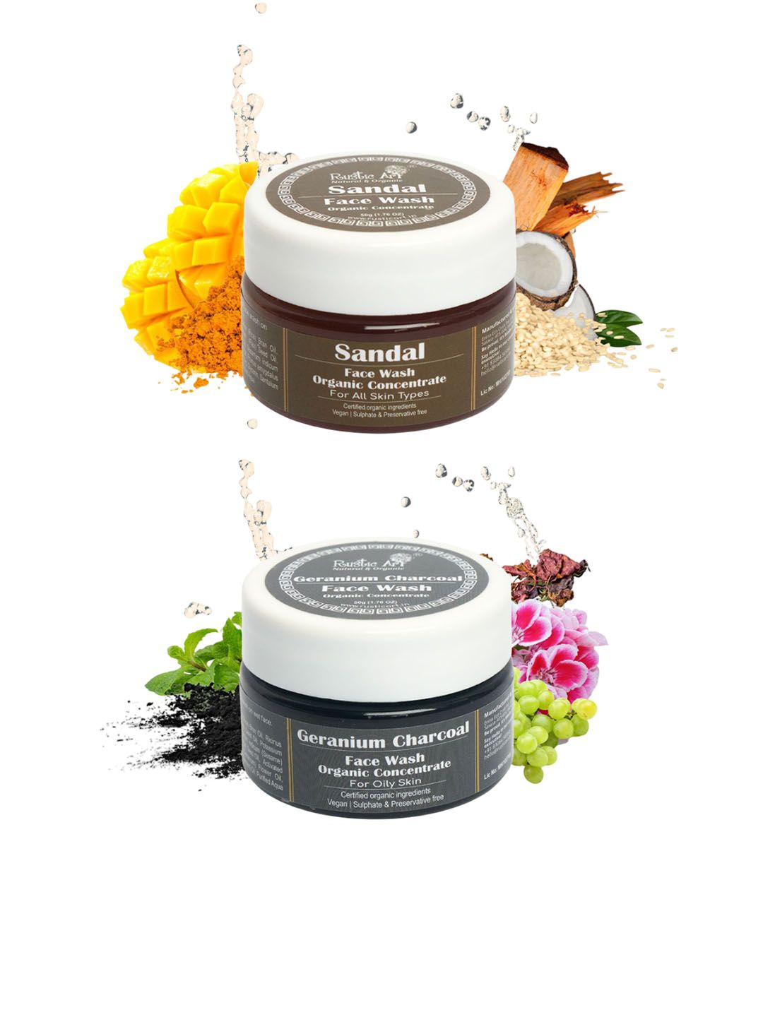 Rustic Art Set Of 2 Geranium Charcoal & Sandal Face Wash -50 g Each-image-36