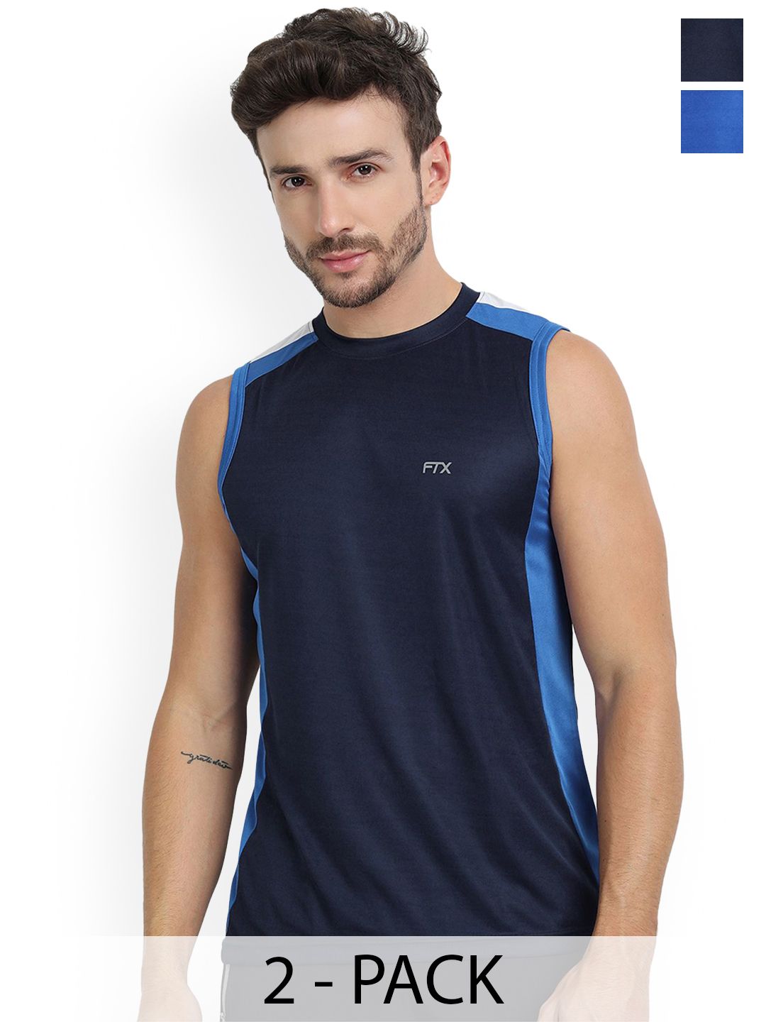 FTX Pack Of 2 Colourblocked Round Neck Gym Vests 709-9_709-10-S-picture-45