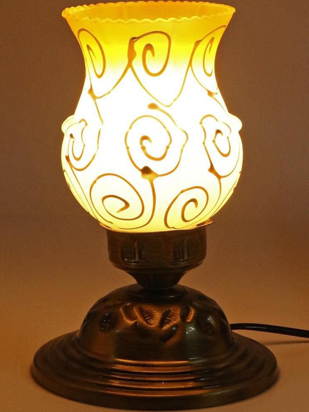 SOMIL Gold-Toned Printed Glass Cylindrical Shaped Table Lamp-picture-20