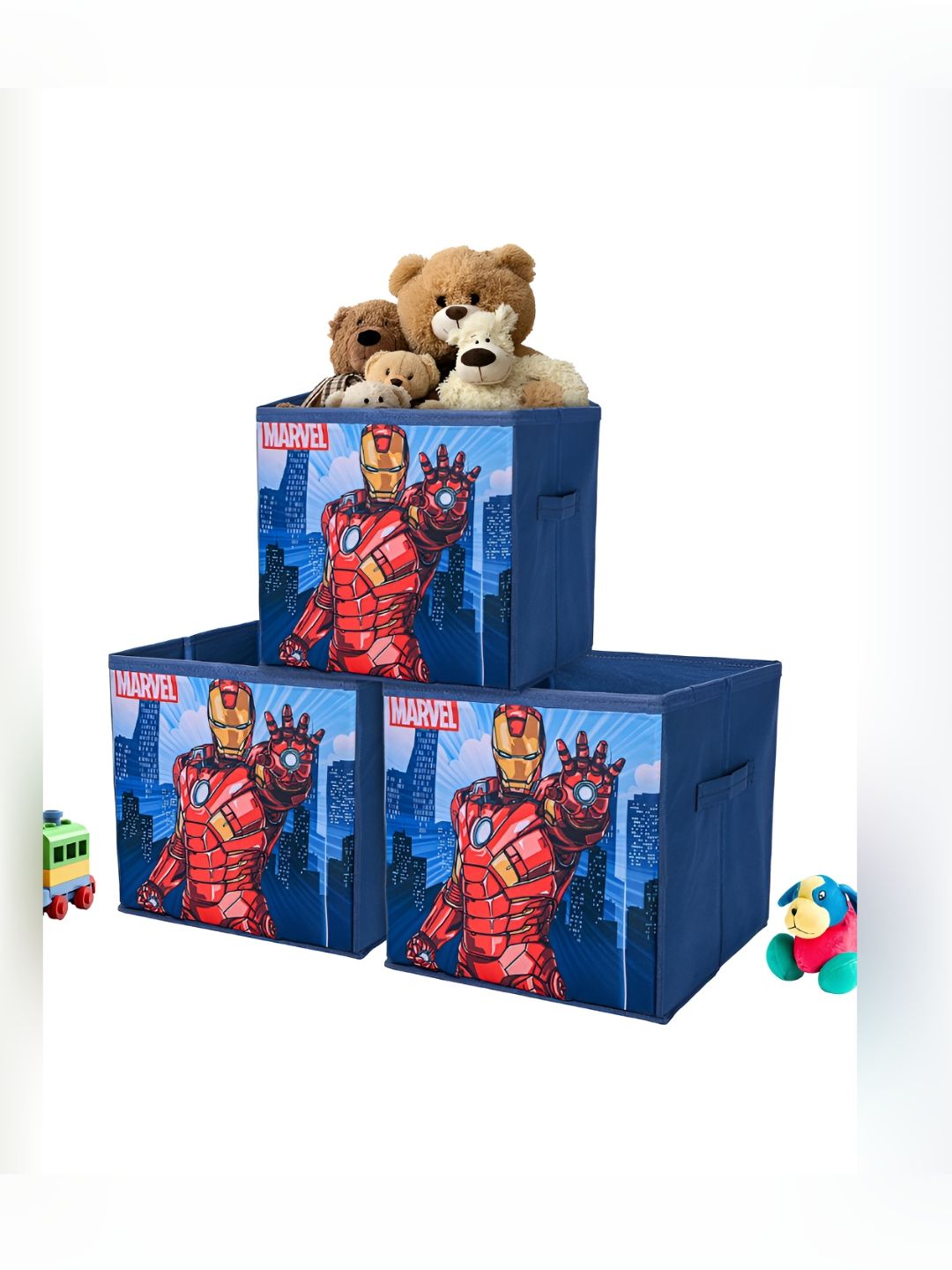 YK Navy Blue & Red 3 Pieces Marvel Ironman Printed Square Storage Box Organisers-picture-13
