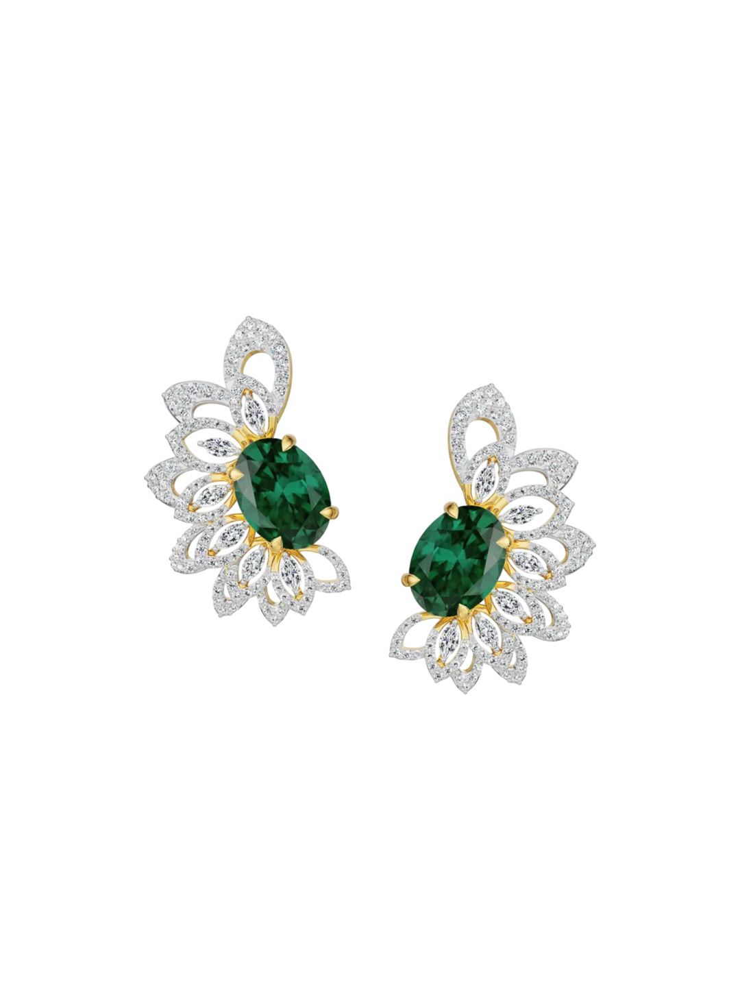 Emori 18KT Gold Butterfly Emerald Lab Diamond Earrings-9.04 g-picture-23