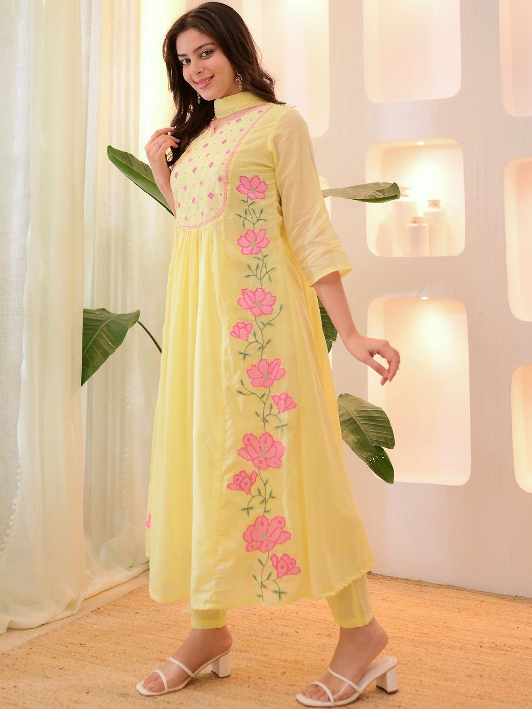 KALINI Women Woven Design Embroidered A-Line Kurta with Trousers & Dupatta