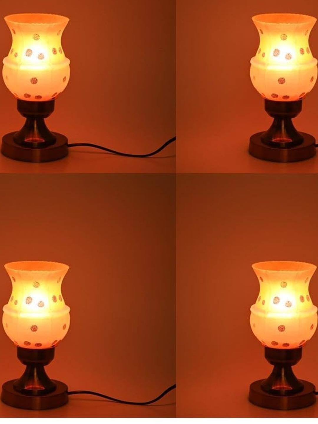 SOMIL Pink & Orange 4 Pieces Printed Glass Bell Shaped Table Lamps-picture-24