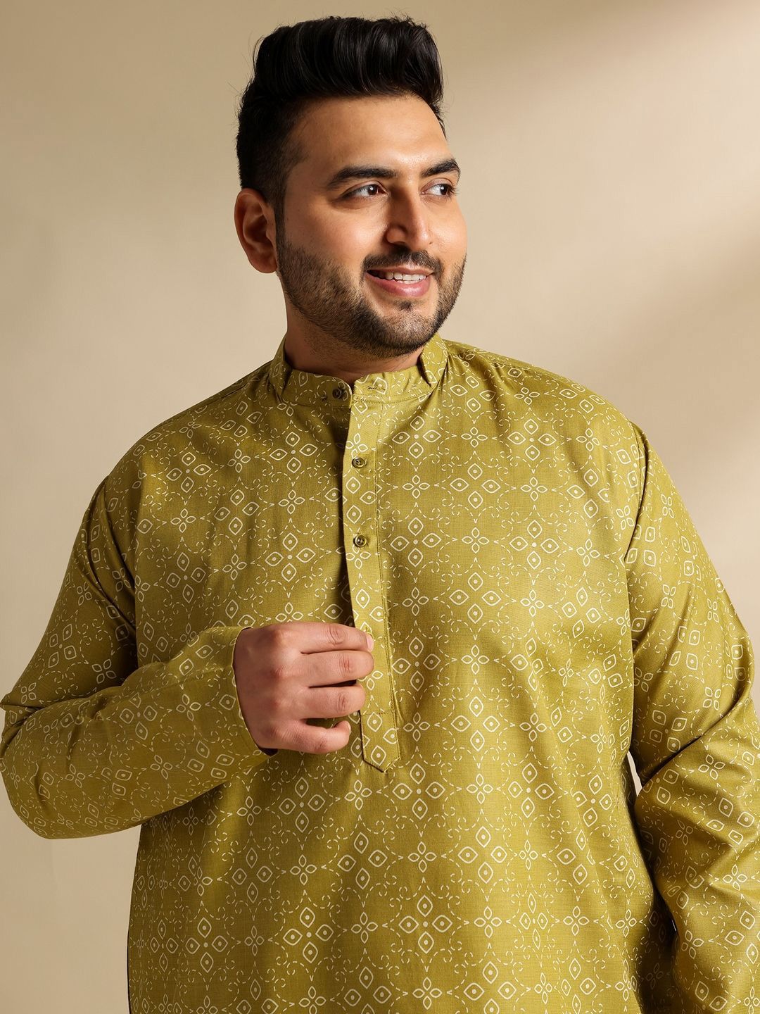 SOJANYA PLUS Ethnic Motifs Printed Mandarin Collar Straight Cotton Linen Kurta-picture-38