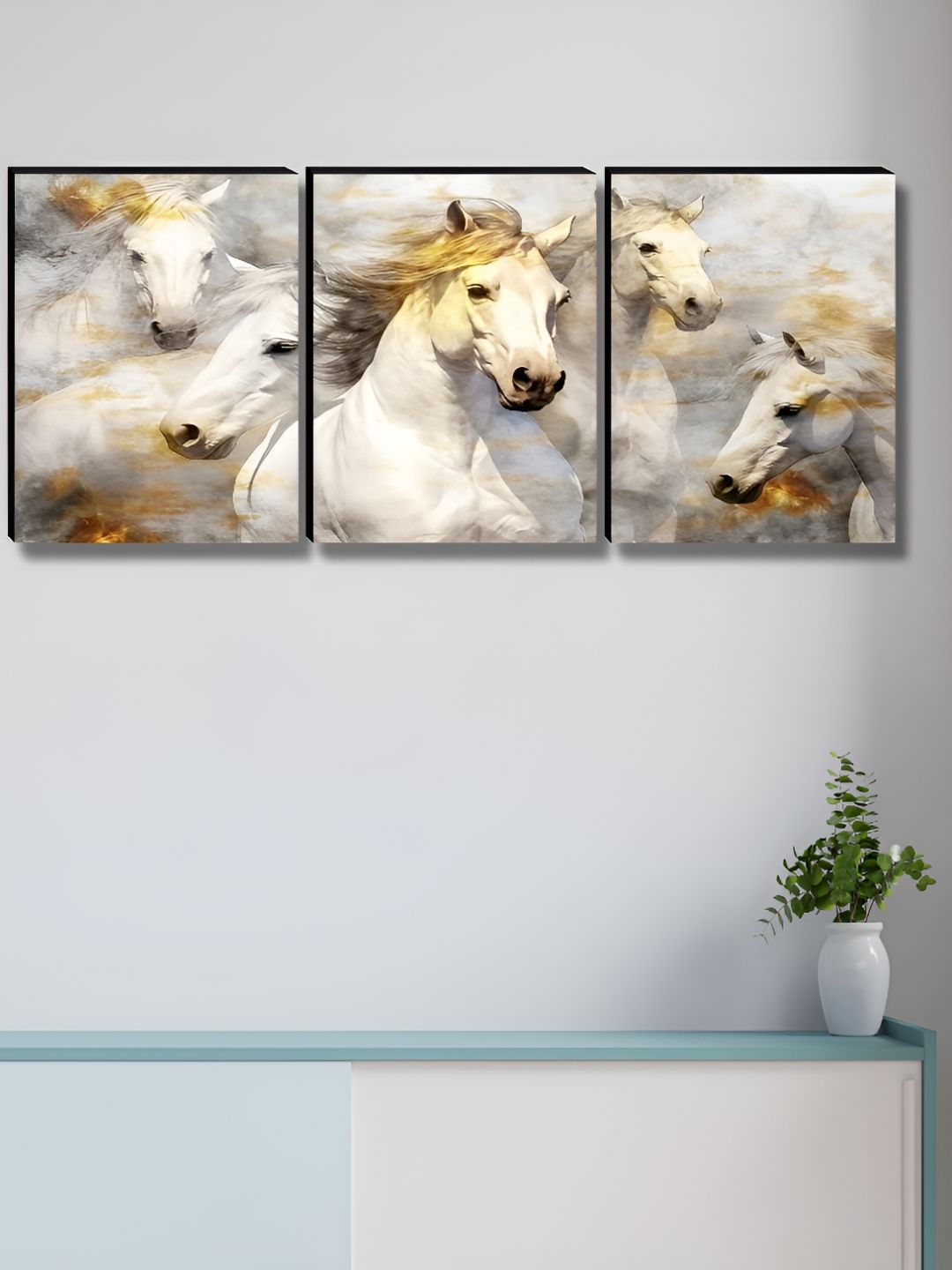 Livin'luxe White & Gold-Toned 3 Pieces Majestic Horse Wall Arts-picture-14