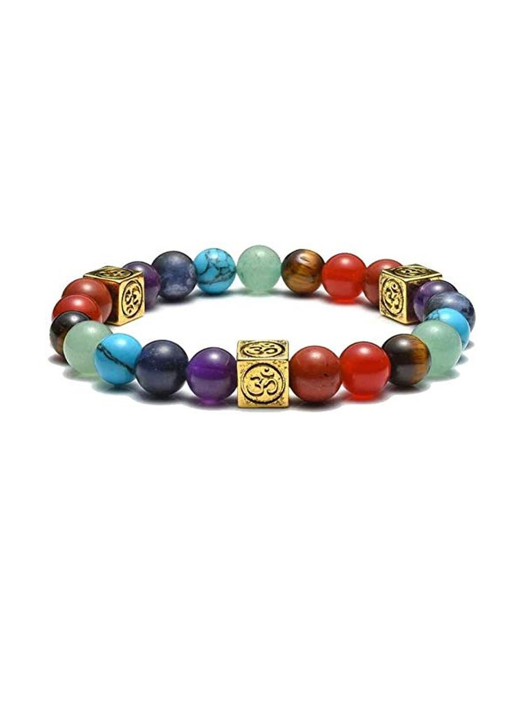 EDMIRIA Unisex Multi-Coloured Beads With Mantra Charm Wood Elasticated Slip-On Bracelet-picture-16