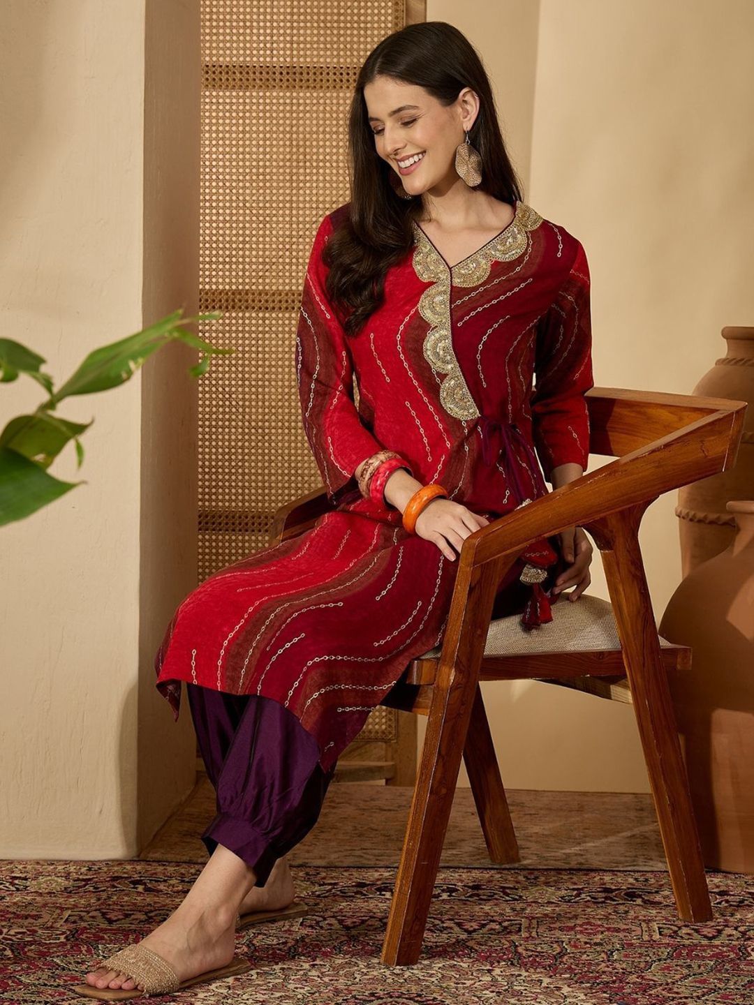 KALINI Women Bandhani Embroidered V-Neck Kurta-picture-12