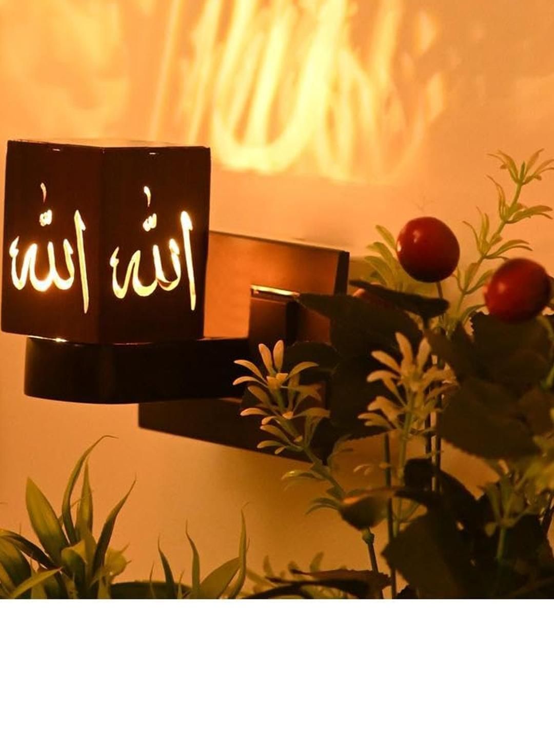 SOMIL Brown Printed Wooden Square Shaped Wall Lamp-picture-29