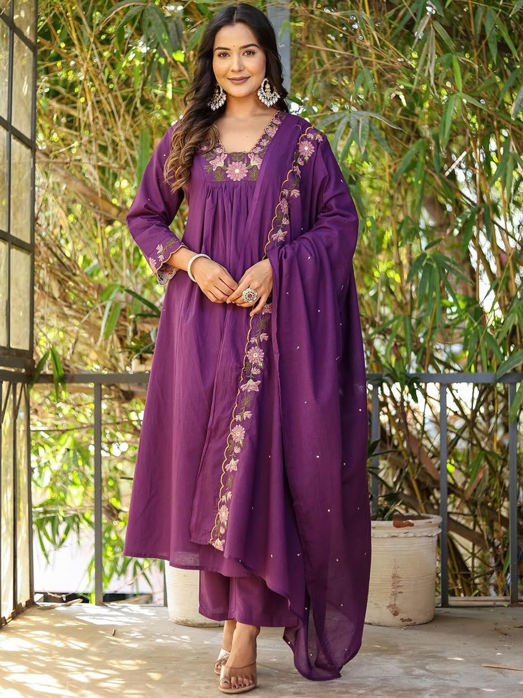 KALINI Women Floral Printed A-Line Kurta with Palazzo & Dupatta