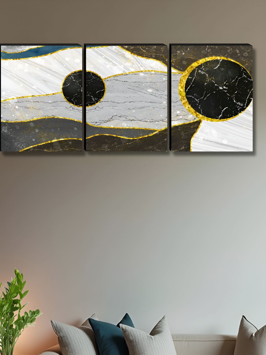 Livin'luxe Grey & Gold-Toned 3 Pieces Luxury Abstract Wall Arts-picture-29