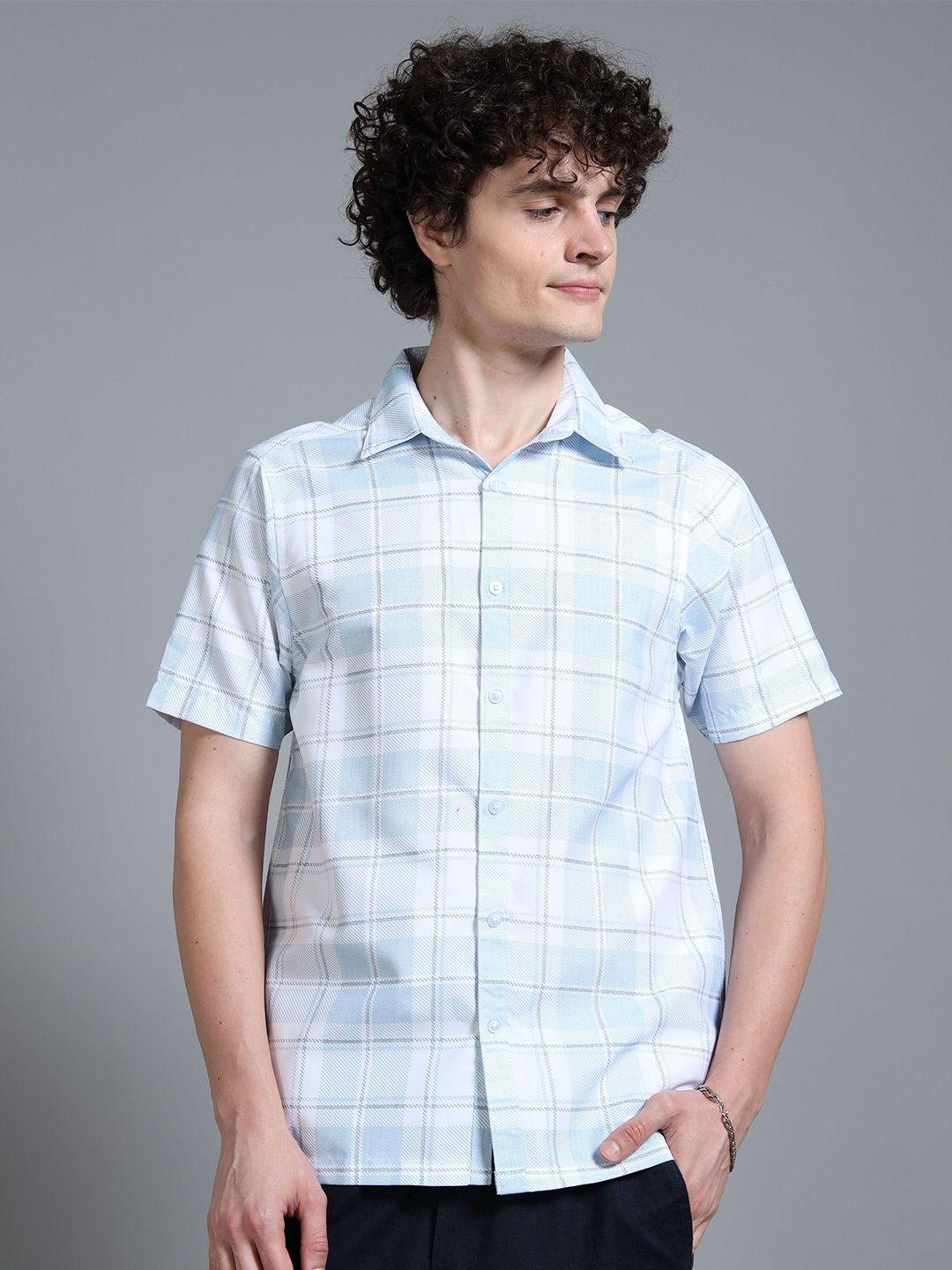Moda Rapido Blue & White Tartan Checks Printed Oversized Casual Shirt-image-2