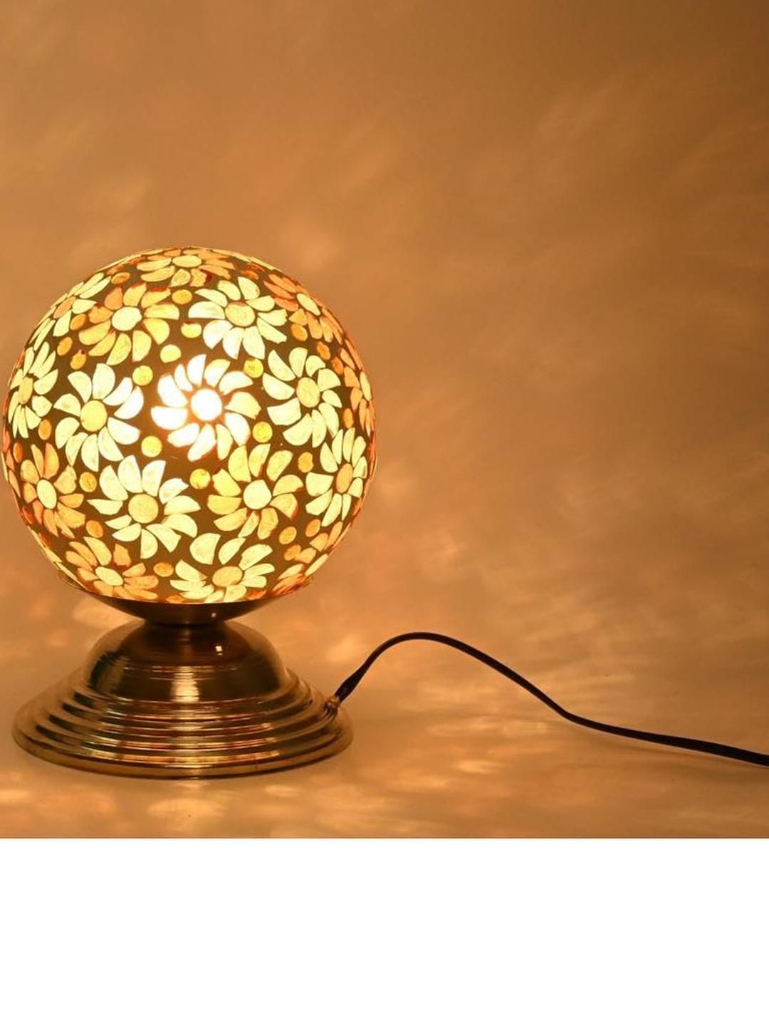 SOMIL Yellow Floral Printed Glass Spherical Table Lamp-picture-22