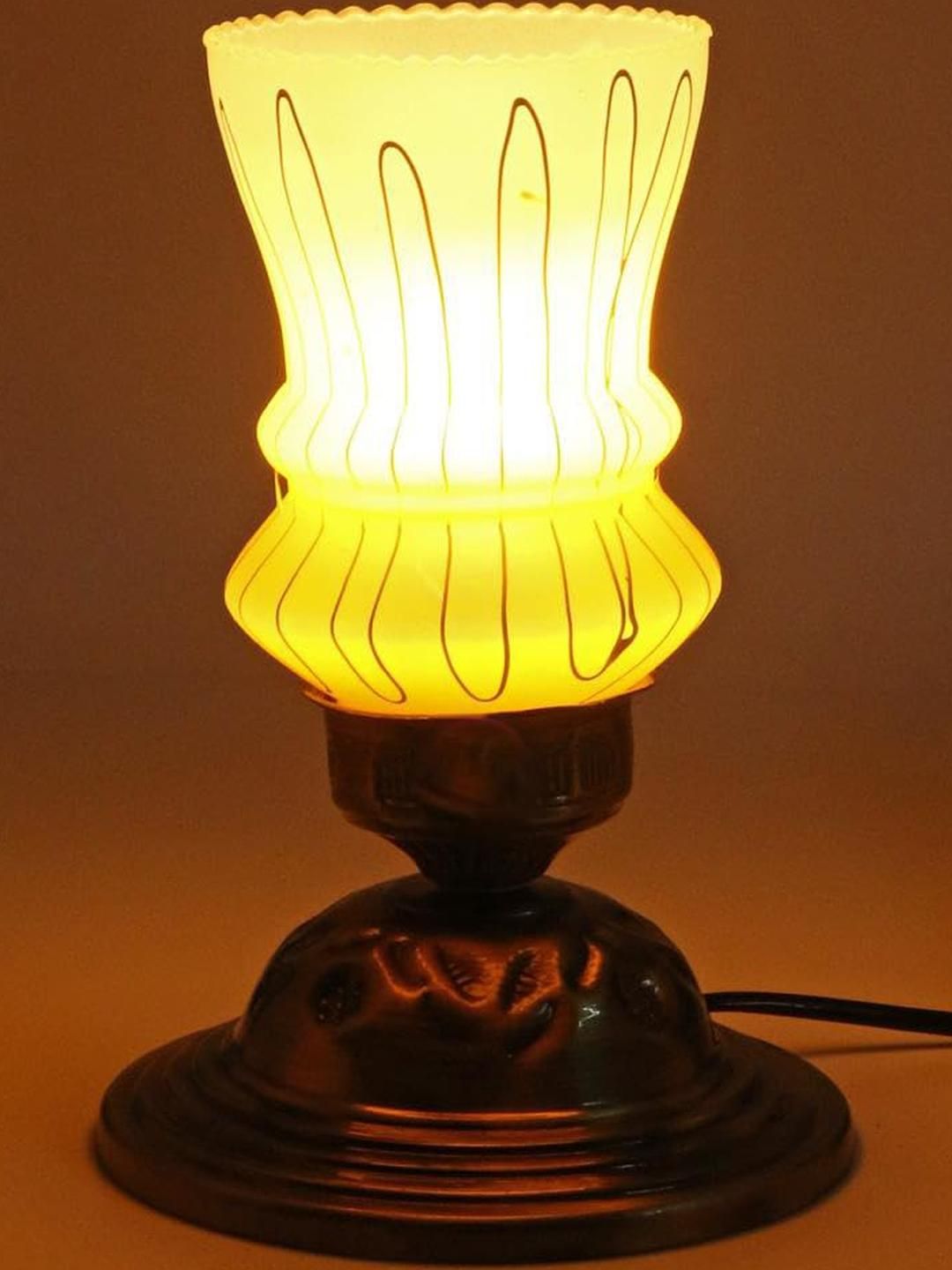 SOMIL Gold-Toned Printed Glass Bell Shaped Table Lamp-picture-18