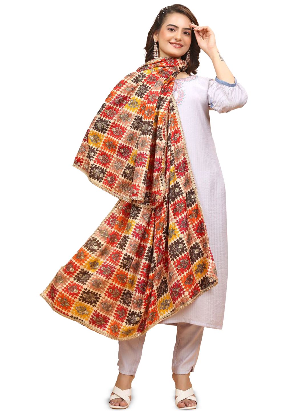 Kemza Ethnic Motifs Printed Kalamkari Dupatta-picture-11