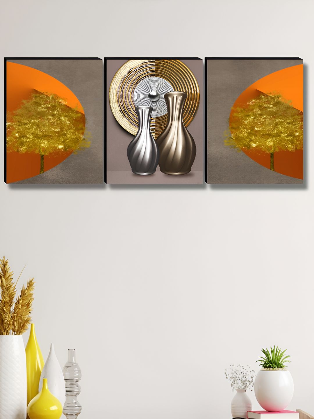 Livin'luxe Grey & Gold-Toned 3 Pieces Tree & Vase Abstract Wall Arts-picture-13