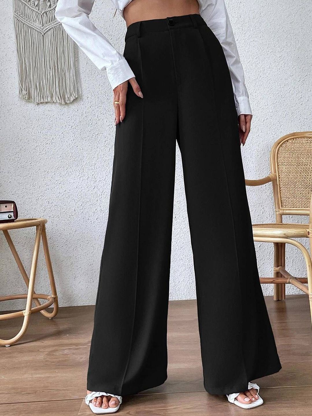 KOTTY Basics Women Relaxed Straight Leg High-Rise Easy Wash Trousers-picture-50