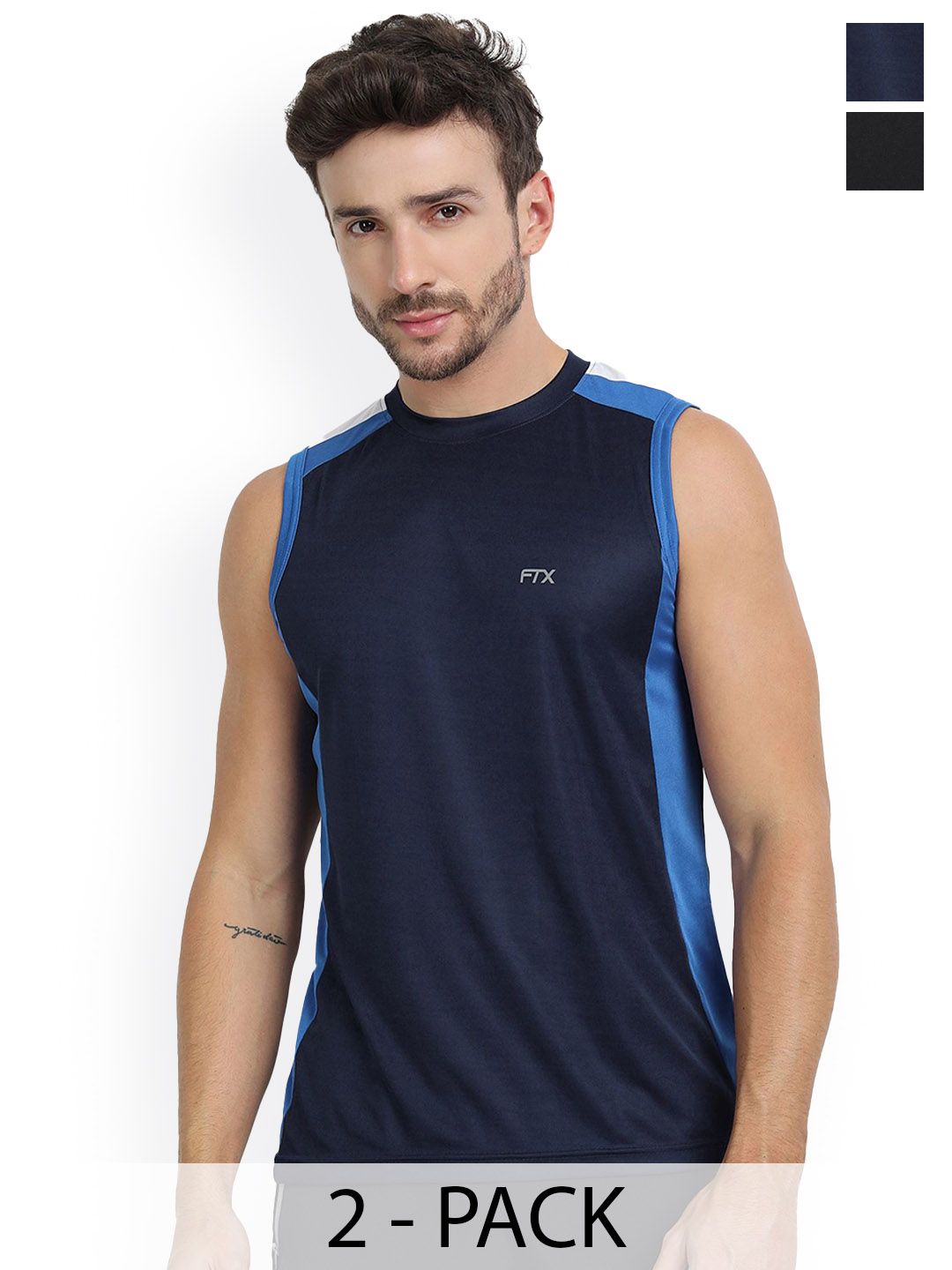 FTX Pack Of 2 Colourblocked Round Neck Breathable Gym Vests 709-6_709-10-S-picture-53
