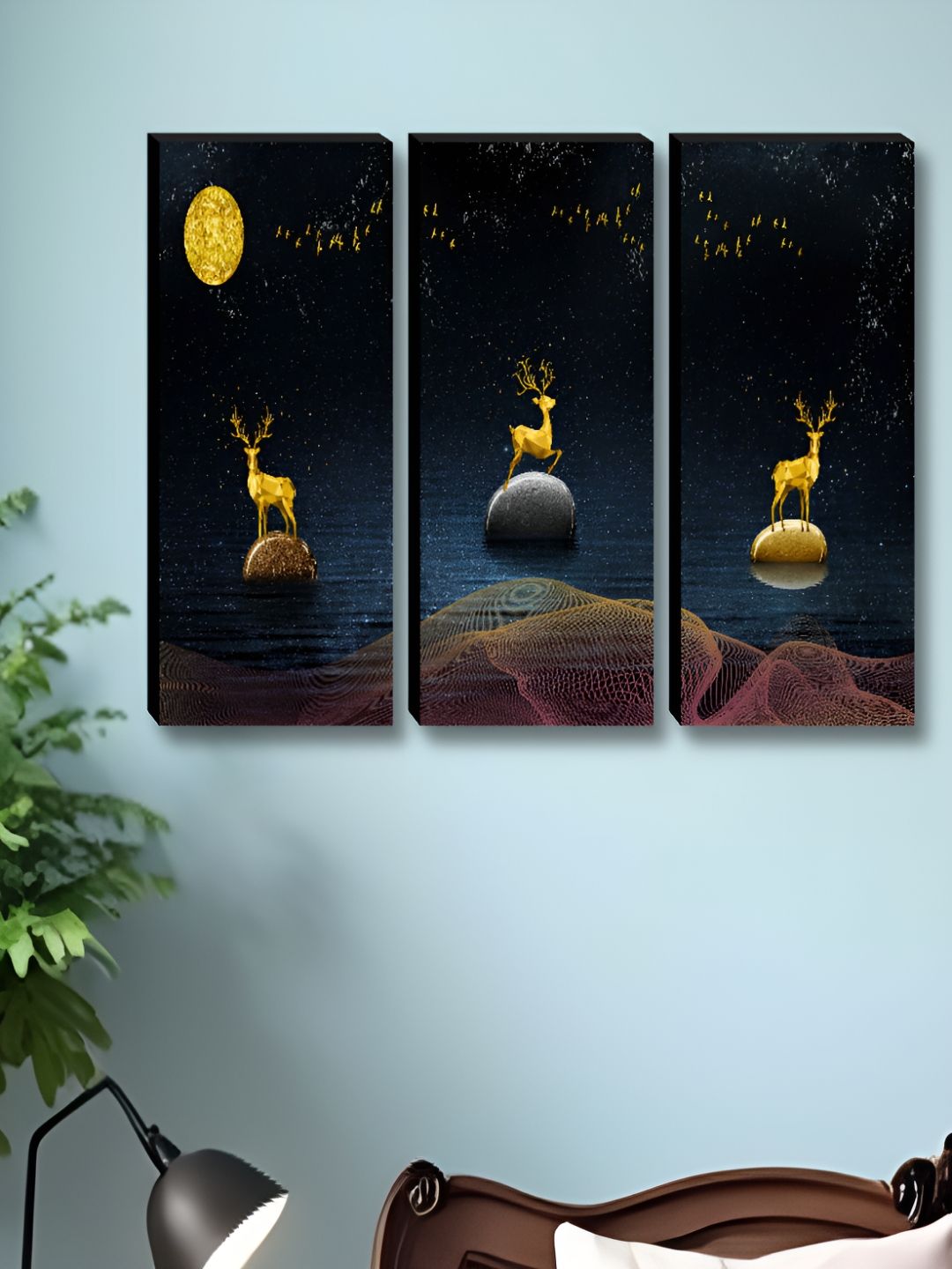 Livin'luxe Black & Gold-Toned 3 Pieces Deer Printed Wall Arts-picture-11
