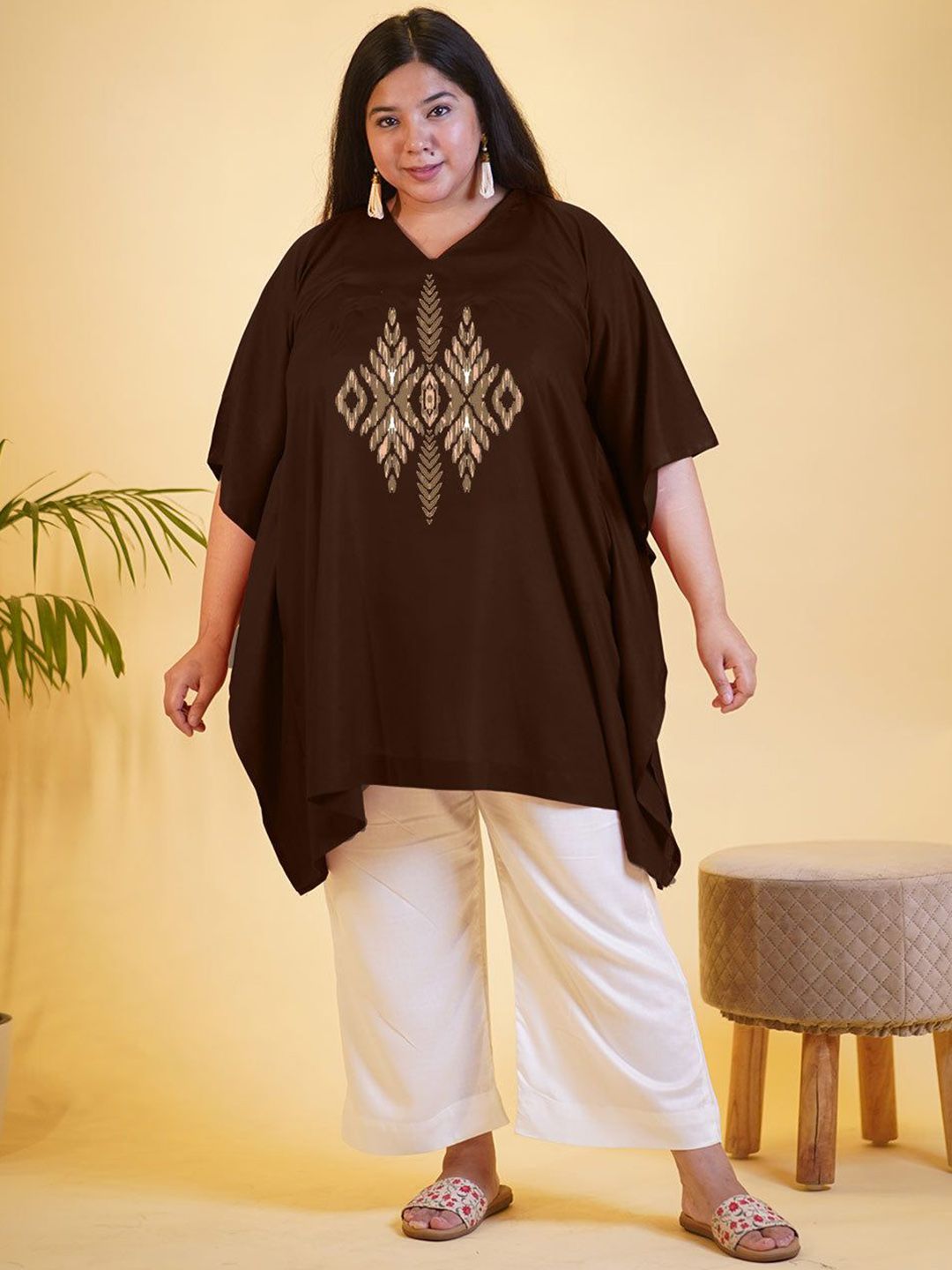 LetsDressUp Women Ethnic Motifs Printed Kaftan Kurti with Palazzo