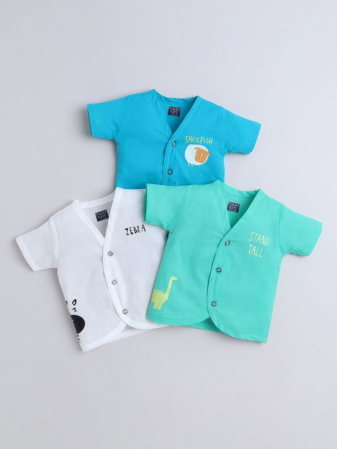 Polka Tots Kids Pack Of 3 Cotton Half Sleeves Jhabla-picture-35