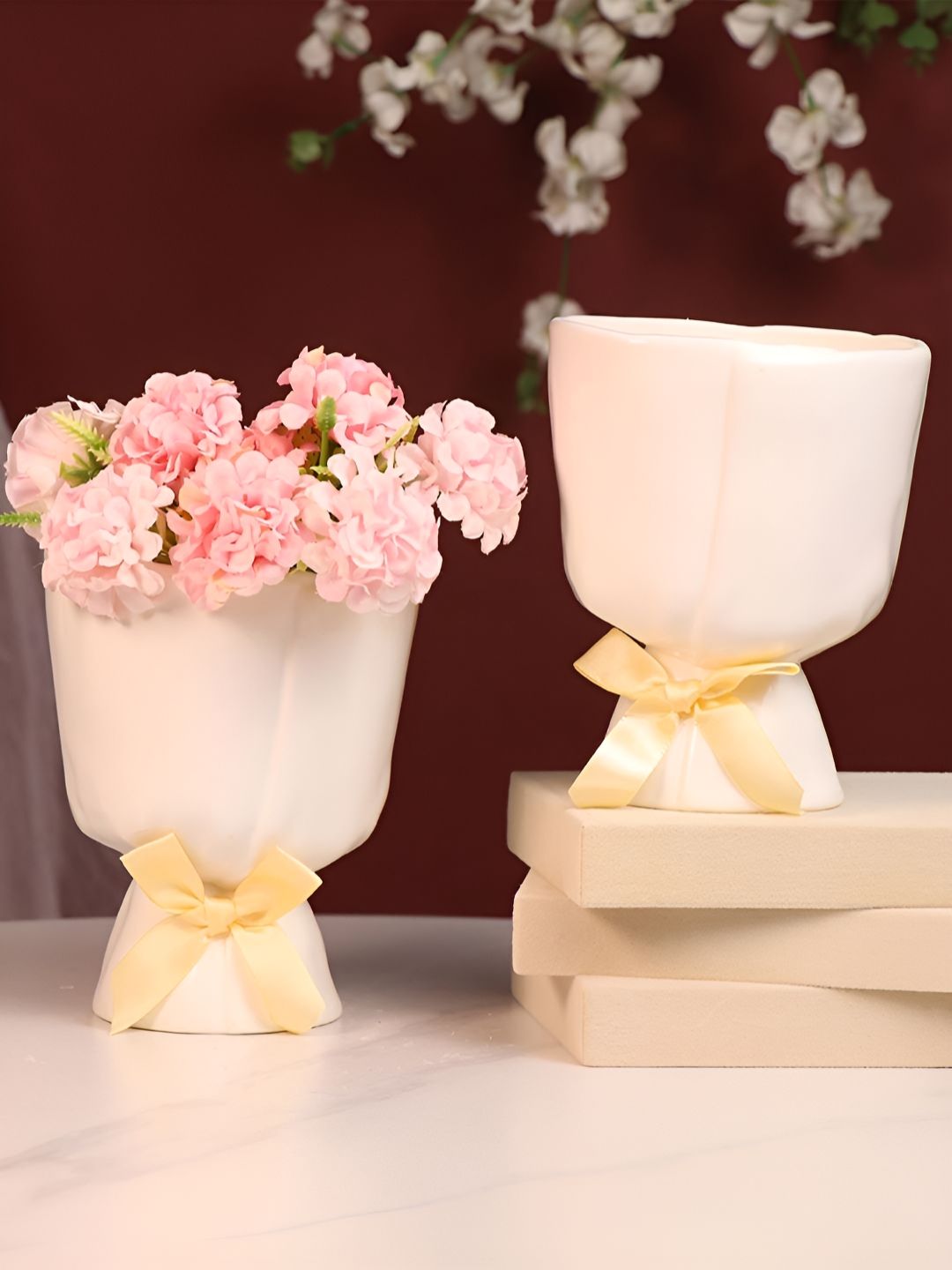 Art Street 2-Pcs White Fold Texture Round Flower Vase-picture-20