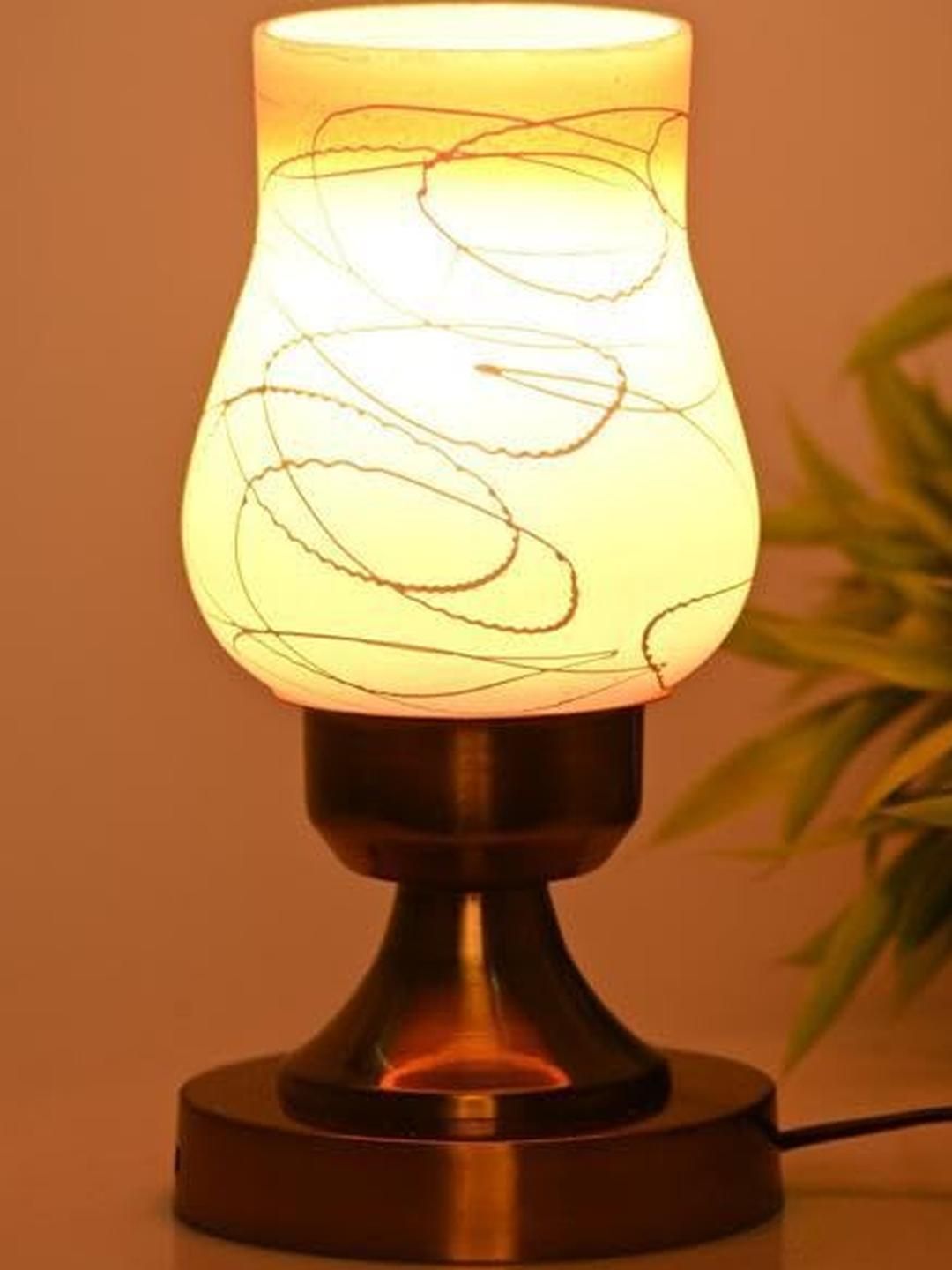 SOMIL White & Orange Printed Glass Bell Shaped Table Lamp-picture-20